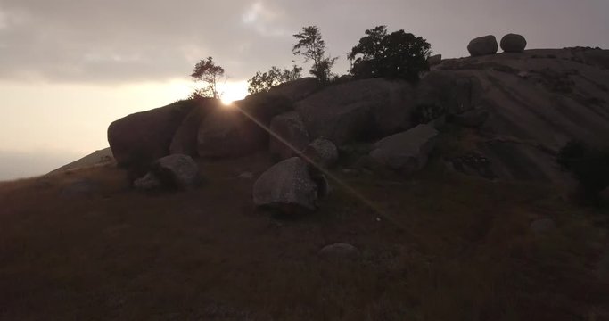 Aerial view of  the second-largest monolith in the world called Sibebe Rock, Eswatini
