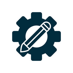 online education concept, gear wheel with pencil icon, silhouette style