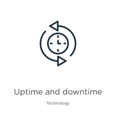 Uptime and downtime icon. Thin linear uptime and downtime outline icon isolated on white background from technology collection. Line vector sign, symbol for web and mobile - obrazy, fototapety, plakaty