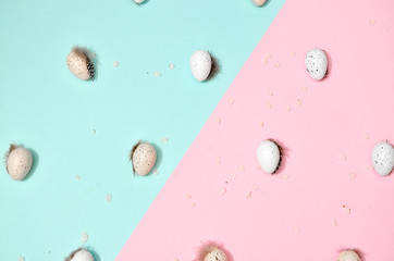 colorful easter eggs with spots on coloful background