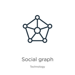 Social graph icon. Thin linear social graph outline icon isolated on white background from technology collection. Line vector sign, symbol for web and mobile