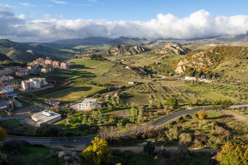 Sperlinga Sicily Italy -  View of the medieval fortification and panorama of countryside around