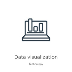 Data visualization icon. Thin linear data visualization outline icon isolated on white background from technology collection. Line vector sign, symbol for web and mobile