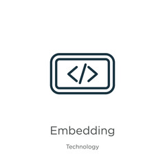 Embedding icon. Thin linear embedding outline icon isolated on white background from technology collection. Line vector sign, symbol for web and mobile