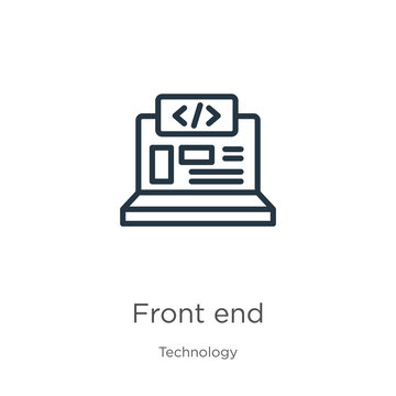 Front end icon. Thin linear front end outline icon isolated on white background from technology collection. Line vector sign, symbol for web and mobile