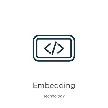 Embedding icon. Thin linear embedding outline icon isolated on white background from technology collection. Line vector sign, symbol for web and mobile