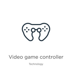 Video game controller icon. Thin linear video game controller outline icon isolated on white background from technology collection. Line vector sign, symbol for web and mobile