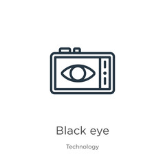 Black eye icon. Thin linear black eye outline icon isolated on white background from technology collection. Line vector sign, symbol for web and mobile