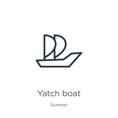 Yatch boat icon. Thin linear yatch boat outline icon isolated on white background from summer collection. Line vector sign, symbol for web and mobile