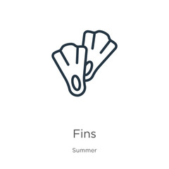 Obraz premium Fins icon. Thin linear fins outline icon isolated on white background from summer collection. Line vector sign, symbol for web and mobile