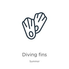 Obraz premium Diving fins icon. Thin linear diving fins outline icon isolated on white background from summer collection. Line vector sign, symbol for web and mobile
