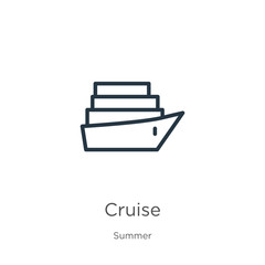Cruise icon. Thin linear cruise outline icon isolated on white background from summer collection. Line vector sign, symbol for web and mobile