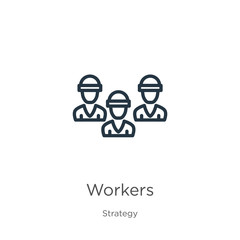 Workers icon. Thin linear workers outline icon isolated on white background from strategy collection. Line vector sign, symbol for web and mobile