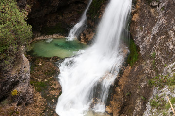 Fototapeta na wymiar Fanes Waterfalls in Fanes Sennes Braies Nature Park, Cortina d'Ampezzo, Dolomites, Italy