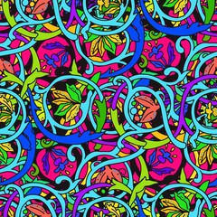  pattern with elements of flowers and mandalas. Hand drawn background. Can be used for fabric, wallpaper, tiles, packaging, covers and carpets. Italian motifs