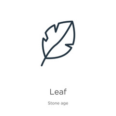 Leaf icon. Thin linear leaf outline icon isolated on white background from stone age collection. Line vector sign, symbol for web and mobile