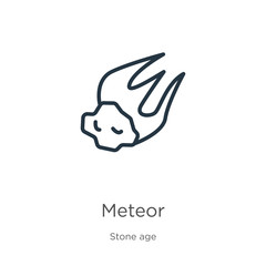 Meteor icon. Thin linear meteor outline icon isolated on white background from stone age collection. Line vector sign, symbol for web and mobile