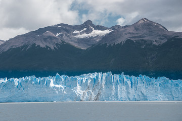 Gray glacier in gray lake in the ice field of southern patagonia, chile