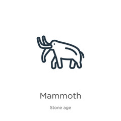 Mammoth icon. Thin linear mammoth outline icon isolated on white background from stone age collection. Line vector sign, symbol for web and mobile