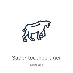 Saber toothed tiger icon. Thin linear saber toothed tiger outline icon isolated on white background from stone age collection. Line vector sign, symbol for web and mobile