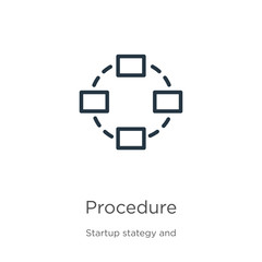 Procedure icon. Thin linear procedure outline icon isolated on white background from startup collection. Line vector sign, symbol for web and mobile