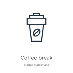 Coffee break icon. Thin linear coffee break outline icon isolated on white background from startup collection. Line vector sign, symbol for web and mobile