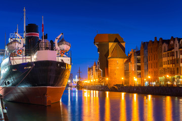 Gdansk with beautiful old town over Motlawa river at night, Poland. © Patryk Kosmider