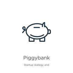Piggybank icon. Thin linear piggybank outline icon isolated on white background from startup stategy and success collection. Line vector sign, symbol for web and mobile