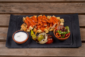 chicken iskender dish stock photo