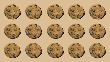 Cookies background, cookie pattern with chocolate chips
