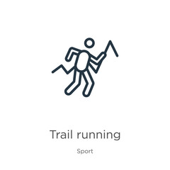 Trail running icon. Thin linear trail running outline icon isolated on white background from sport collection. Line vector sign, symbol for web and mobile