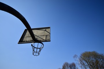 Landscape of basket ball net in blue sky 