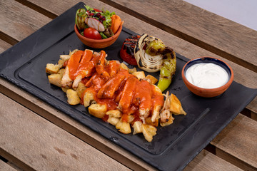 chicken iskender dish stock photo