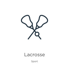 Lacrosse icon. Thin linear lacrosse outline icon isolated on white background from sport collection. Line vector sign, symbol for web and mobile