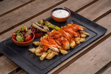 chicken iskender dish stock photo