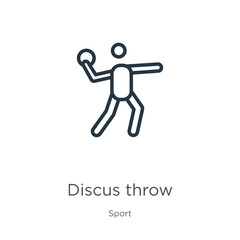 Discus throw icon. Thin linear discus throw outline icon isolated on white background from sport collection. Line vector sign, symbol for web and mobile