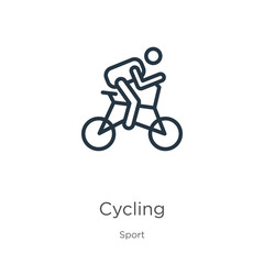 Cycling icon. Thin linear cycling outline icon isolated on white background from sport collection. Line vector sign, symbol for web and mobile