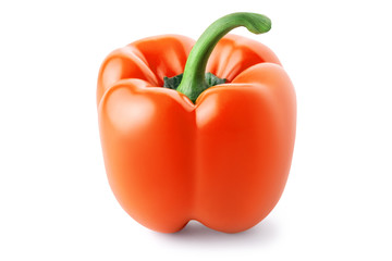 Fresh, orange, sweet bell pepper isolated on white background. Clipping path.