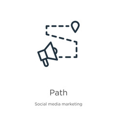 Path icon. Thin linear path outline icon isolated on white background from social media collection. Line vector sign, symbol for web and mobile