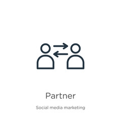 Partner icon. Thin linear partner outline icon isolated on white background from social media marketing collection. Line vector sign, symbol for web and mobile