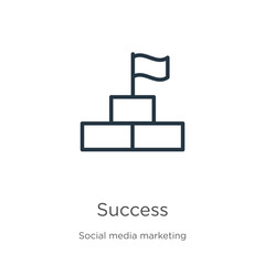 Success icon. Thin linear success outline icon isolated on white background from social media marketing collection. Line vector sign, symbol for web and mobile