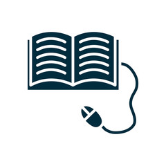 online education concept, academic book with mouse device icon, silhouette style