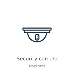 Security camera icon. Thin linear security camera outline icon isolated on white background from smart house collection. Line vector sign, symbol for web and mobile