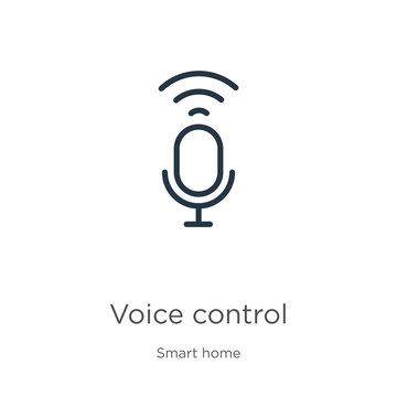 Voice control icon. Thin linear voice control outline icon isolated on white background from smart house collection. Line vector sign, symbol for web and mobile