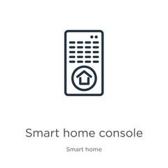 Smart home console icon. Thin linear smart home console outline icon isolated on white background from smart home collection. Line vector sign, symbol for web and mobile