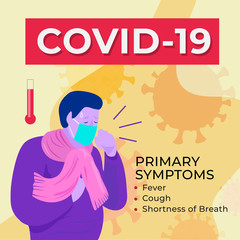 Corona virus infographic template with illustration of male coughing and fever