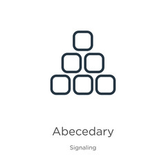 Abecedary icon. Thin linear abecedary outline icon isolated on white background from signaling collection. Line vector sign, symbol for web and mobile