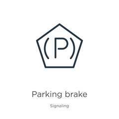 Parking brake icon. Thin linear parking brake outline icon isolated on white background from signaling collection. Line vector sign, symbol for web and mobile