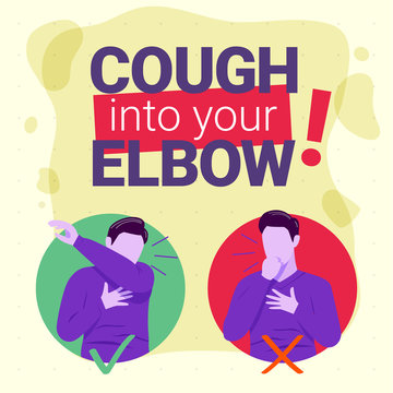 Elbow Cough flat design illustration. Infographic of virus spread prevention poster