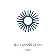Sun protection icon. Thin linear sun protection outline icon isolated on white background from season collection. Line vector sign, symbol for web and mobile